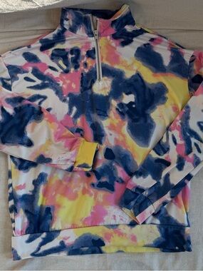 Tie Dye Quarter Zip Mock Neck Light Pullover Cozy Loungewear Beachy Activewear S